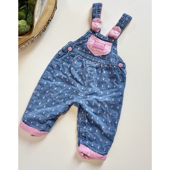 Vintage Osh Kosh B'Gosh 24M 2T Overalls Blue Denim Girls Patterned Ducks Pink - Picture 11 of 11